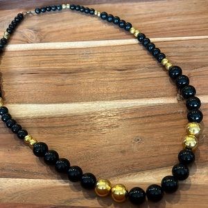 Chico's Black & Gold Round Beaded Necklace